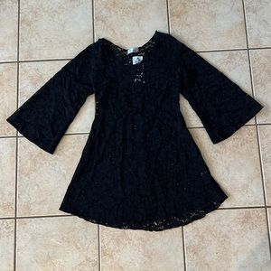 NWT Semi-sheer black long‎ sleeve mini dress swim coverup Vine Street, Sz Small